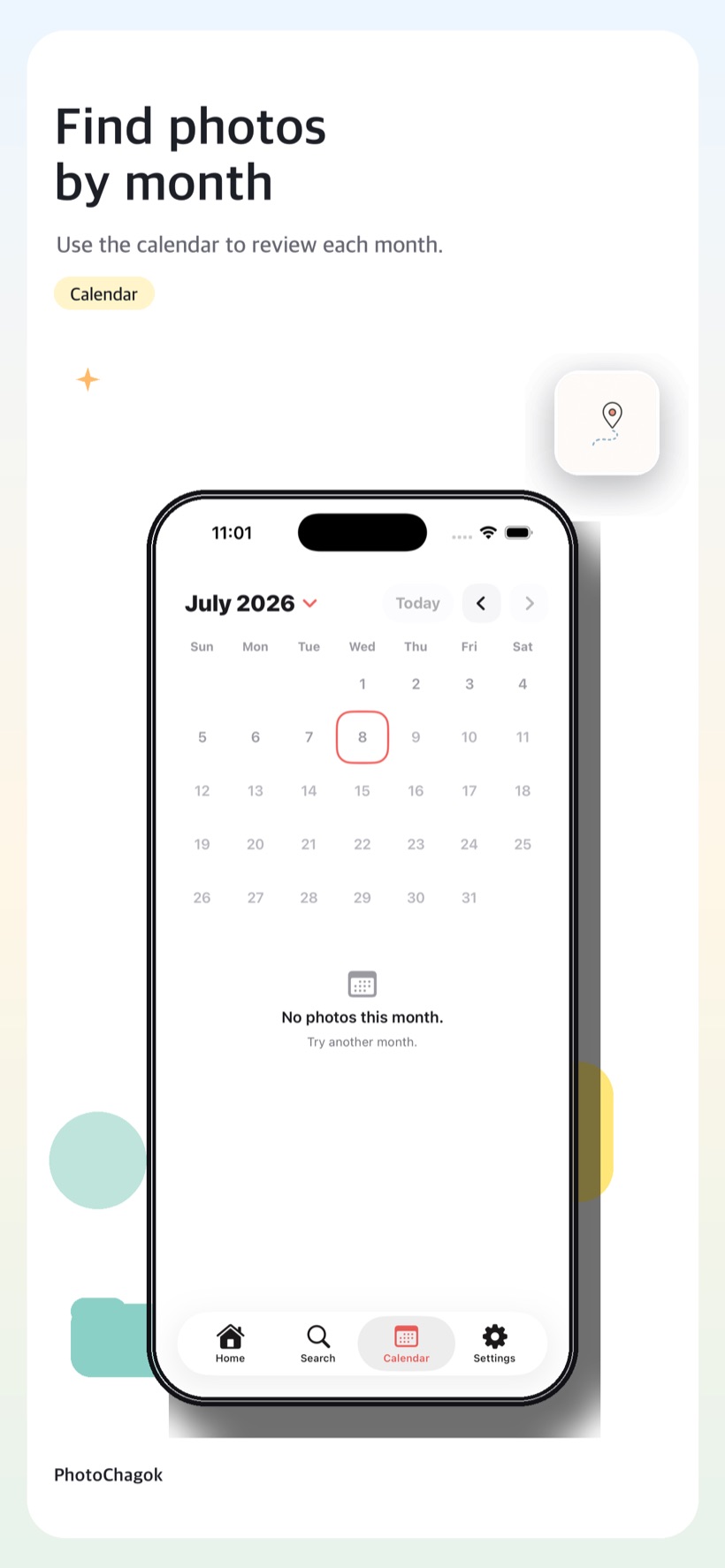 Browsing photos by date on the calendar