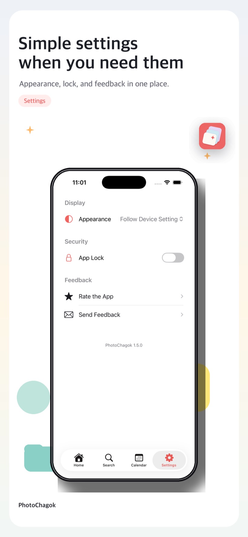 Settings — app lock, language, and appearance